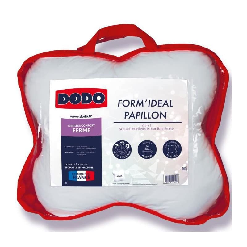 Dodo Oreiller Form'idéal Papillon - 55 x 55 cm - Garnissage 100% Polyester Thermolite résilience -...